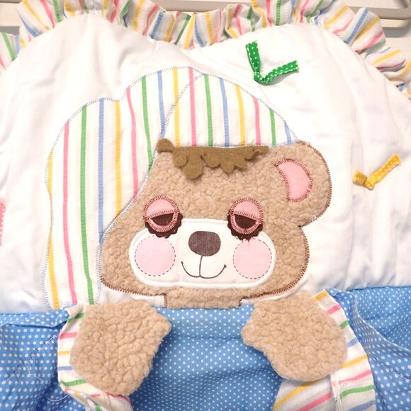 Vtg SLEEPY TEDDY Beddy 1982 Baby Morgan 3 Section Laundry Hanging Decor Nursery - Picture 2 of 6